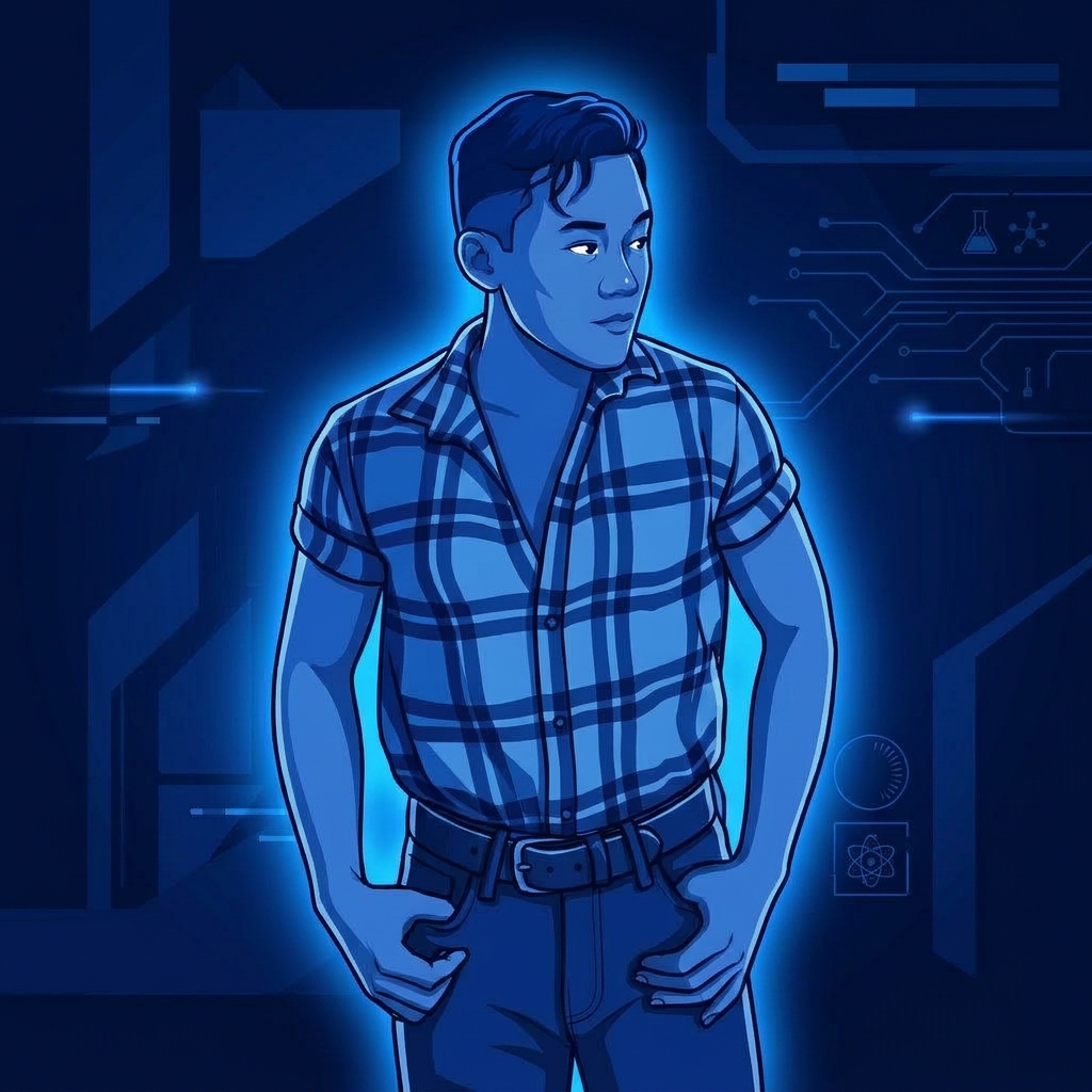 Stylized cartoon portrait of Timothy Joshua Moua